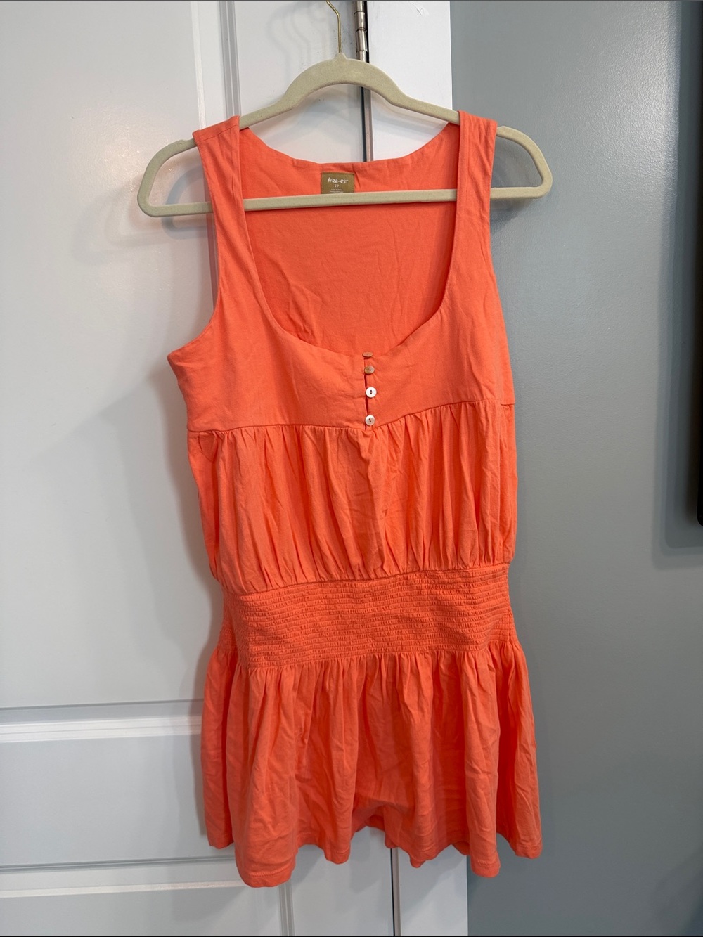 NEW! Free-est free people Hally cotton jersey mini dress size small peach pink
